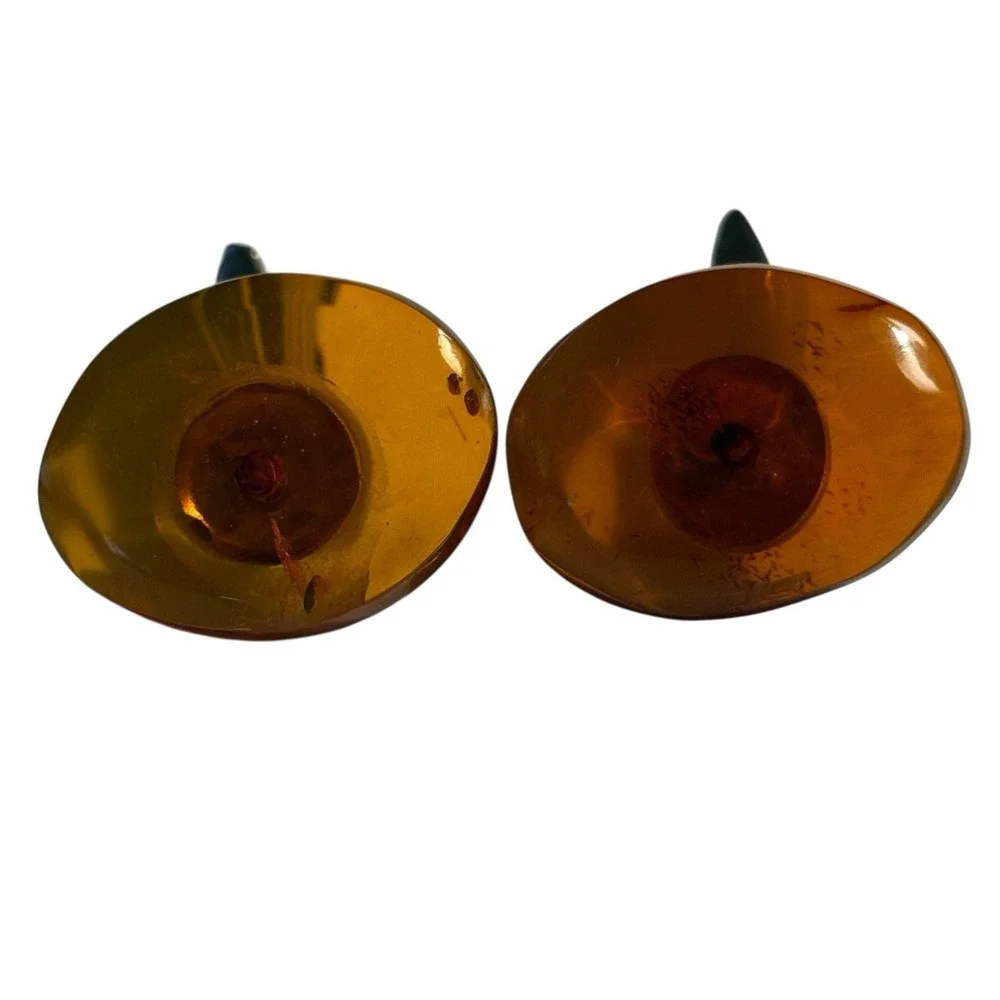 Baltic Amber Cufflinks Signed MET Vintage Unique Nature‎ Oval MCM Translucent